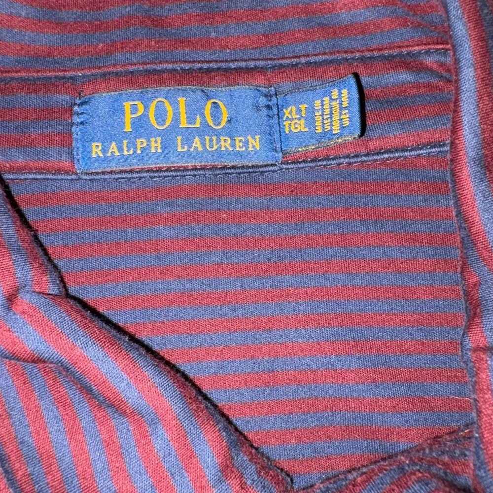 Polo Ralph Lauren Men's Striped Polo Shirt Burgundy Navy Blue Cotton‎ XLT Preppy